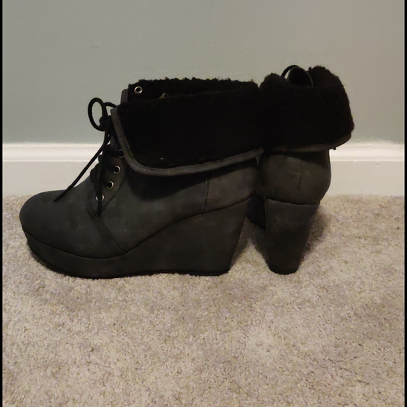 Black, lace up, wedge heeled boots - Picture 2 of 5